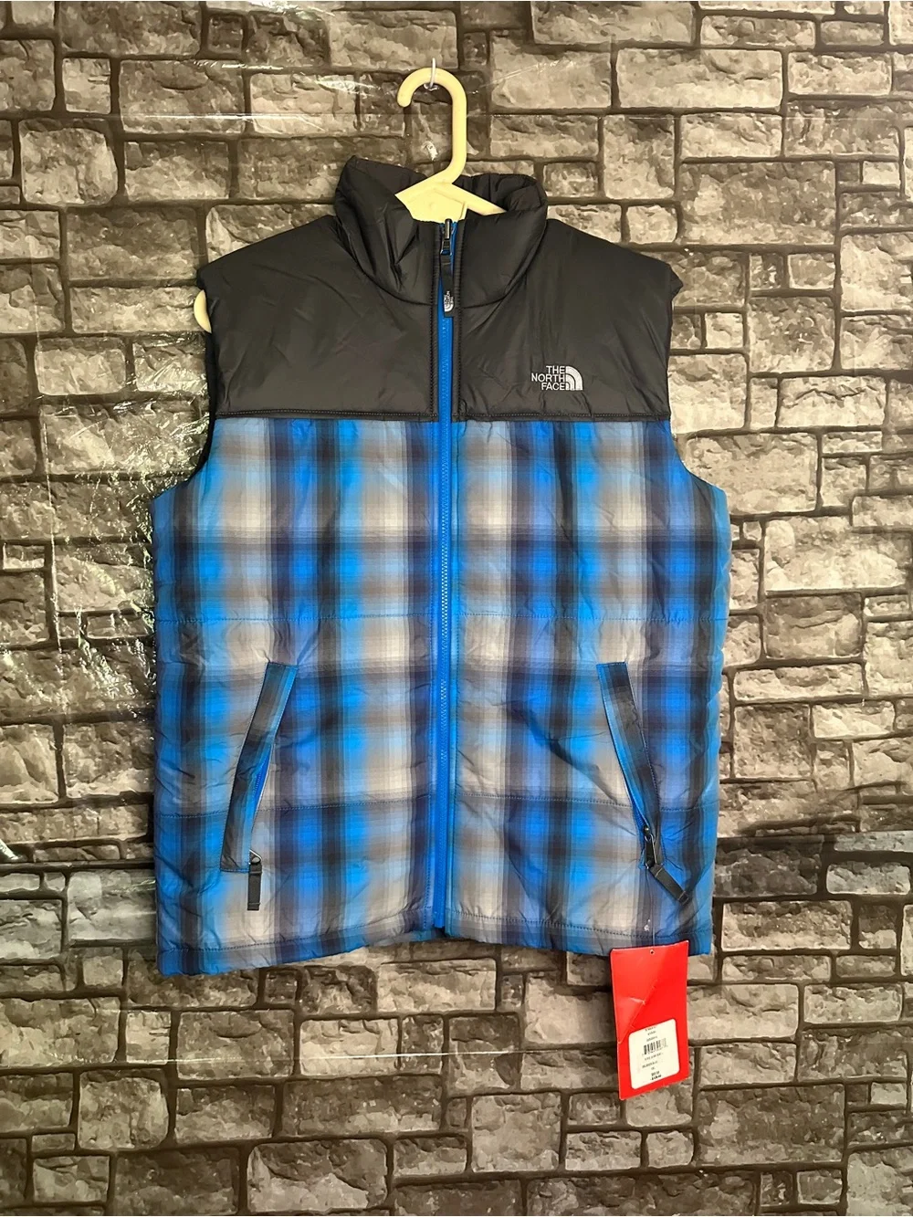 NWT The North Face Kids Black & Blue Plaid Insulated Vest Youth XL